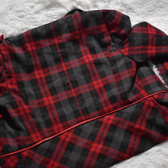 Korean K Fashion Red Black Plaid Blazer - Picture 6 of 10